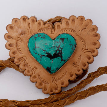 American Darling ADJW104C Braided Genuine Leather Jewelry Necklace with Leather Concho